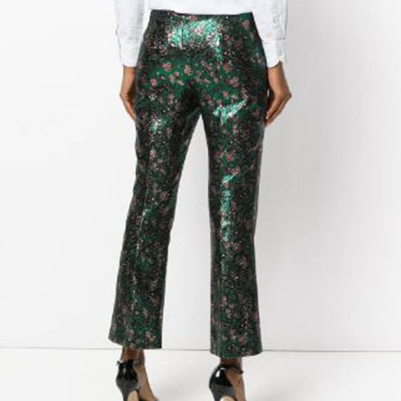 NWT Auth Prada metallic green floral print kick flare ankle pants SZ IT 40 US 6 - Picture 3 of 10